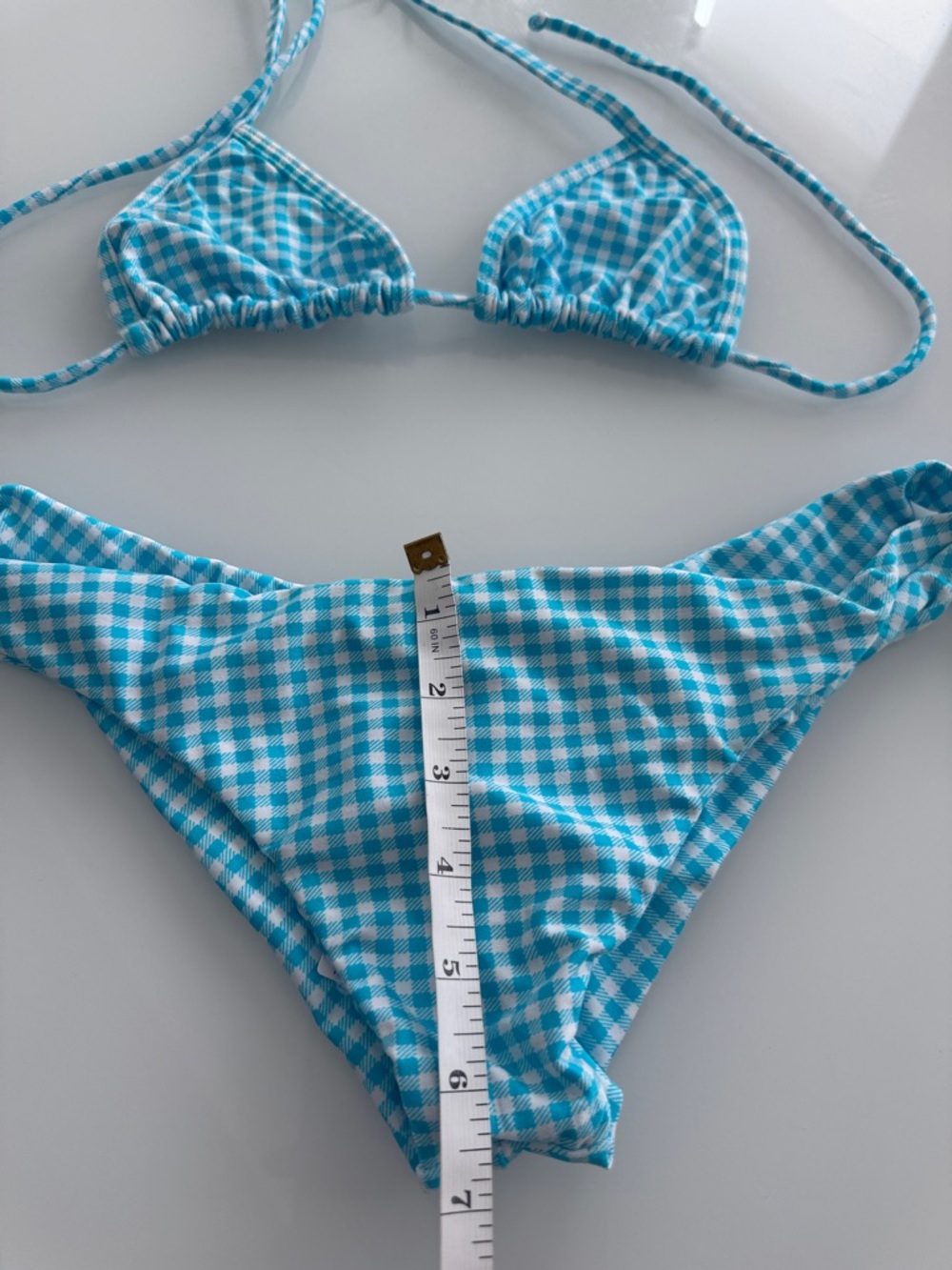 Gingham Triangle Bikini Set - Aqua/White - Picture 2 of 3